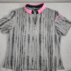 JAMIE SADOCK GRAY BLACK PINK TRIM 1/4 ZIP POLO WOMEN SHIRT SIZE LARGE